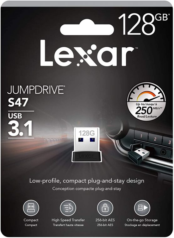 Lexar Jump Drive S47 Range 128 GB USB Stick 3.1 Extra Slim Plug and Stay Design, LJDS47-128ABBK