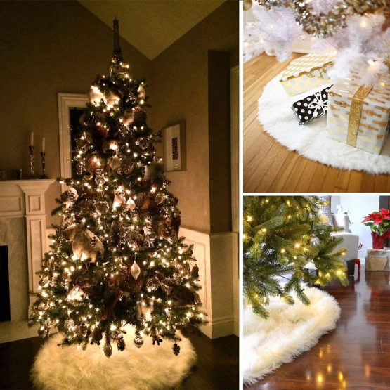 Lamin Christmas Tree Skirts, Faux Fur Large Plush White Round base Mat Xmas Decorations for Your Christmas Tree - Fits Any Size Tree (White-36inch) - Image 2