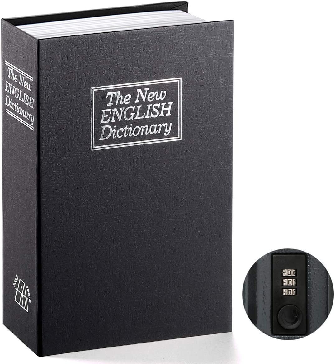 Book Safe with Combination Lock - Parrency Home Dictionary Diversion Metal Safe Lock Box, 9 1/2" x 6" x 1 1/3", Black Medium, SBH-M001