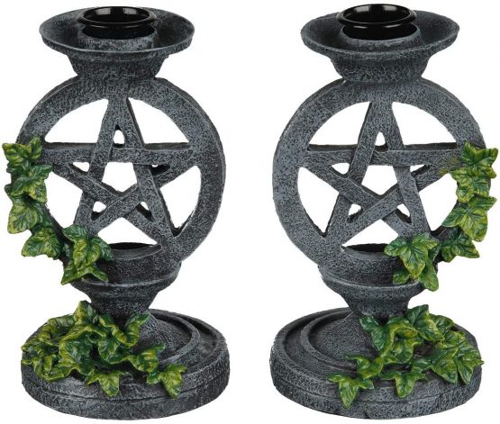 Nemesis Now Aged Pentagram Candlesticks Candle Holder 13.4cm Grey - Image 3
