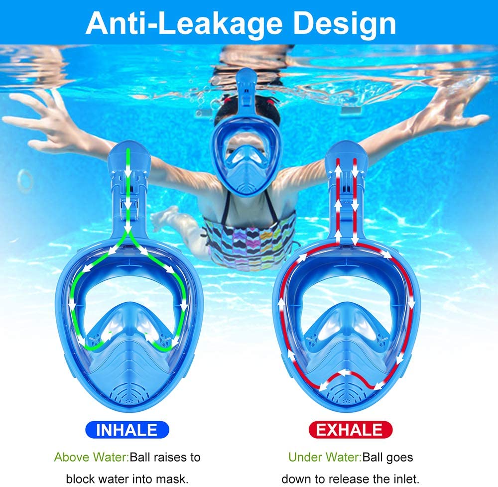 LALAYA Full Face Snorkel Mask 180° Seaview Easy Breathing Snorkeling ...