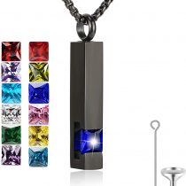 Birthstone Cuboid Locket Urn Necklaces for Ashes Cremation Jewellery Urns for Human Ashes Memorial Urn Keepsake Pendant