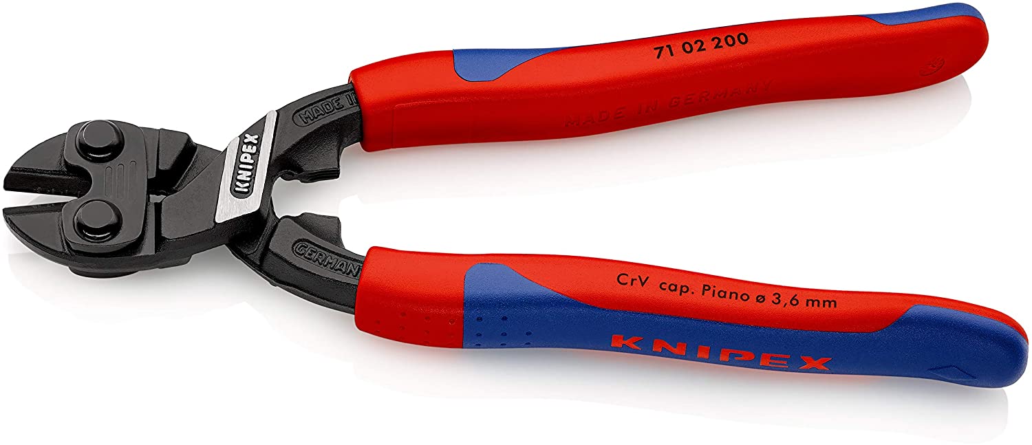 KNIPEX Cobolt Compact Bolt Cutter with Slim Multi-Component Grips 200 mm, 71 02 200, Red and Blue - Image 2