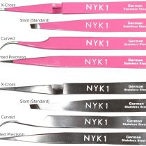 NYK1 Individual Precision Eyelash Tweezers - Pointed, Curved or X Cross in Silver or Pink (Curved Pink x1 Unit)