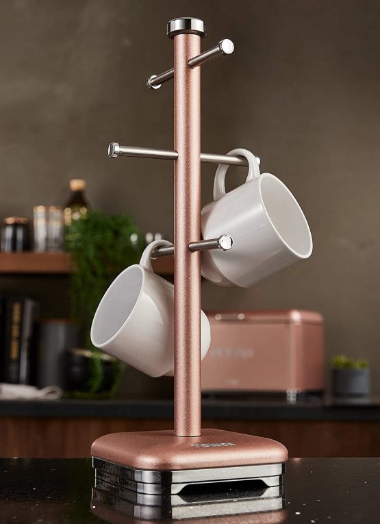 Tower T826016R Kitchen Tree, Glitz Range, 6 Cups Mug Stand, Steel, Blush Pink, One Size - Image 3