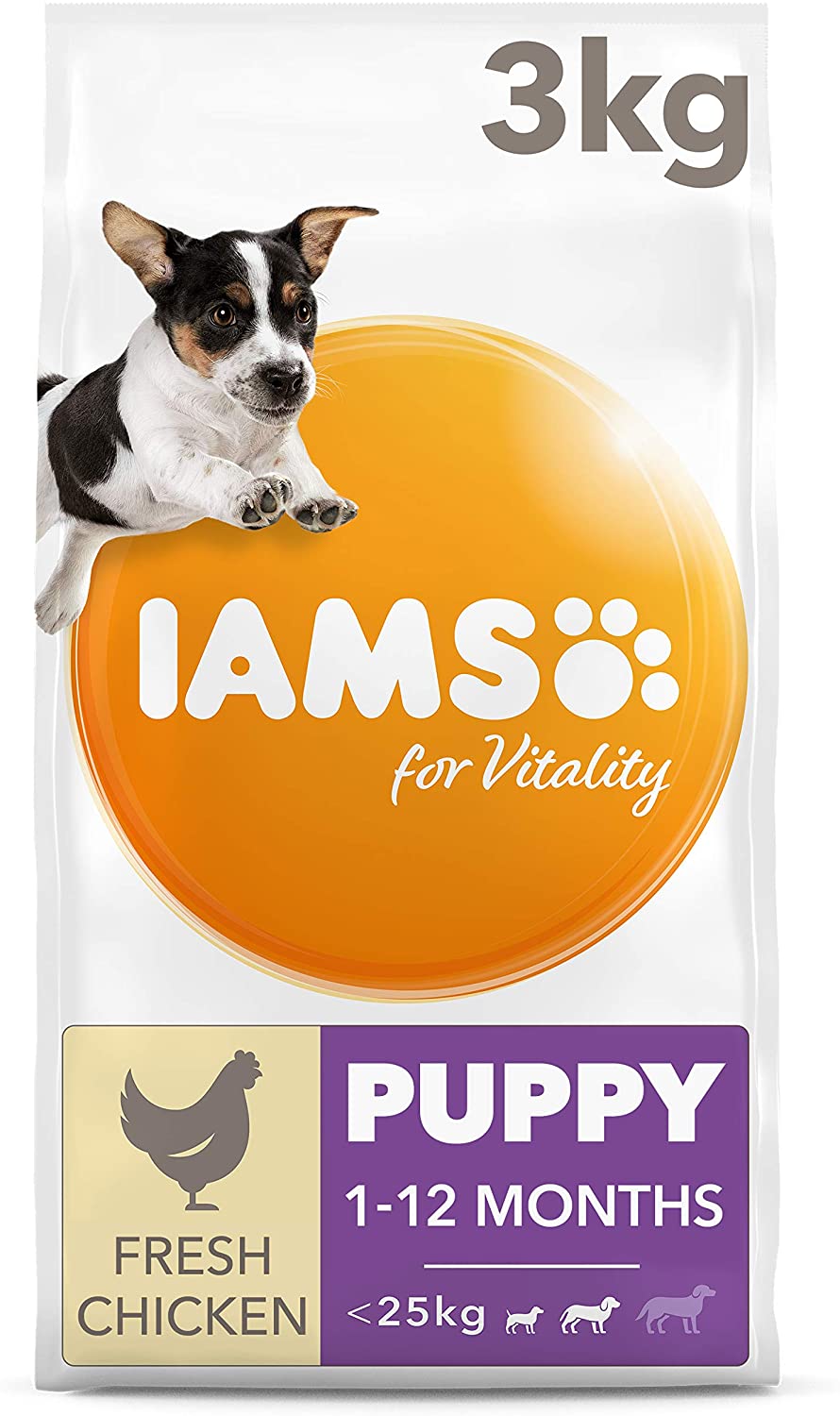 IAMS Puppy Small Medium Complete Dry Dog Food Chicken 3kg - For Healthy Growth, red, 3 kg (Pack of 1)