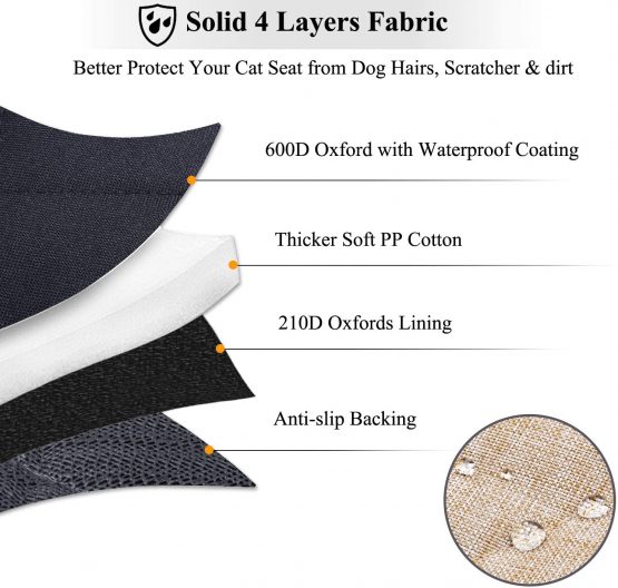 VIVAGLORY Nonslip Front Seat Cover, No-Skirt Design, 4 Layers Quilted & Durable 600 Denier Oxford Dog Seat Cover for Most Cars, SUVs & MPVs, Heather Khaki - Image 4