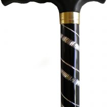 Deluxe Black with Silver Etched Engraved Flecked Stripes Pattern Ladies Adjustable Walking Stick Cane - 23" - 38.5"