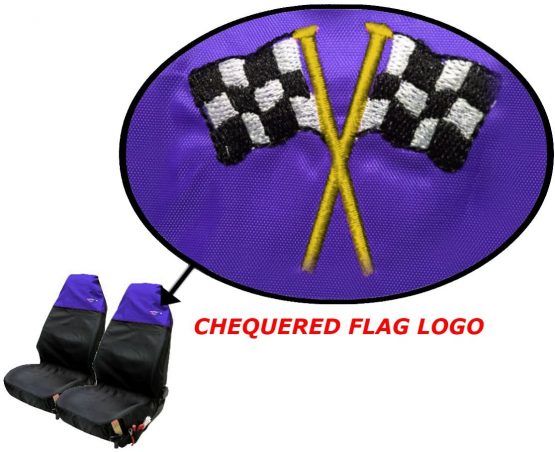 Xtremeauto® Waterproof FRONT Seat Covers with Chequered Flag Logo (Blue) - Image 2