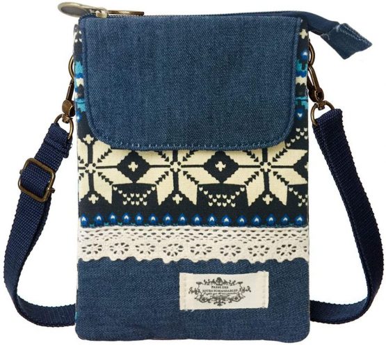 LassZone Small Canvas Crossbody Phone Bag National Pattern Handbags Purse Wallet Change Pouch Bags for Women Girls