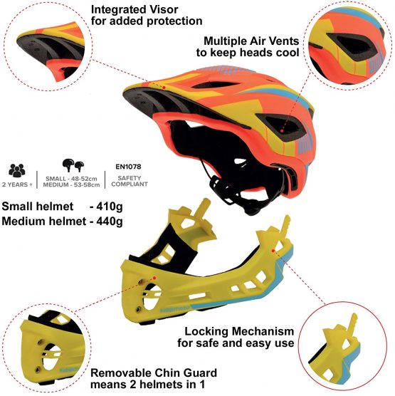 Kiddimoto Kids Full Face Bike Helmet Detachable Chin Guard Boys Girls Child Age 2 to 10 Years for Safety on Scooter Bicycle Skateboard MTB Bikes Adjustable to Fit Childs Small Head - Image 2