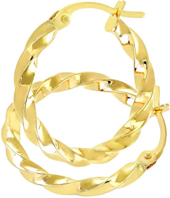 Citerna Women's 9 ct Yellow Gold Chiseled Twist Hoop Earrings