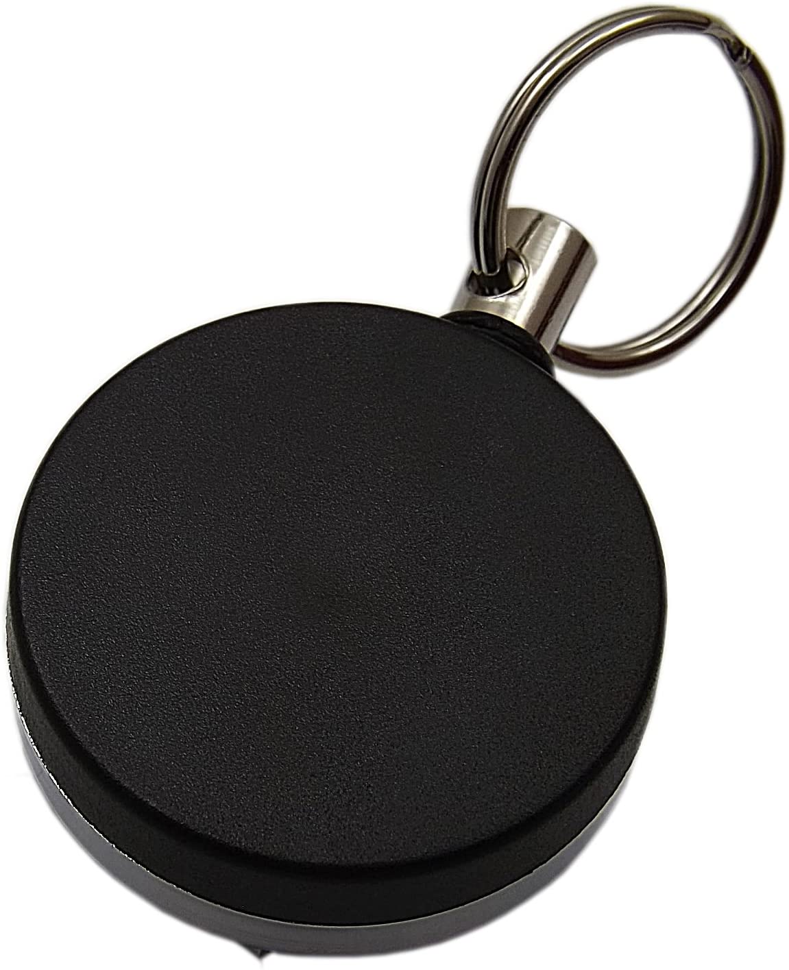 myledershop Practical rollmatic keychain of metal in black/silver - extra tear-resistant cord