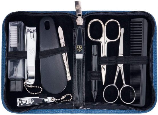 3 Swords Germany - brand quality 10 piece manicure pedicure grooming kit set for professional finger & toe nail care scissors clipper fashion leather case in gift box, Made by 3 Swords (6738)