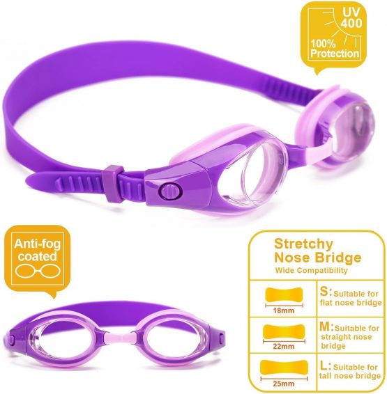 COOLOO 2-PACK Kids Swimming Goggles Junior Children Girls Boys Early Teens Age 3-15, with Anti-Fog, Waterproof, Protection Lenses - Image 3