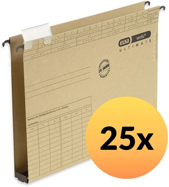 ELBA Vertic Ultimate 100552069 Hanging File with 3 cm Plastic Base Open Sides Natural Brown Pack of 25