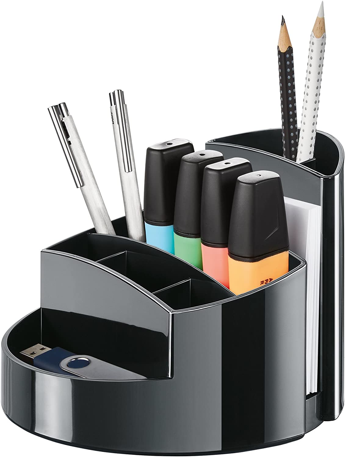 HAN 17460-13, RONDO Desk tidy. Elegant, glossy, premium quality with 9 compartments, black, 140x140x109mm - Image 2