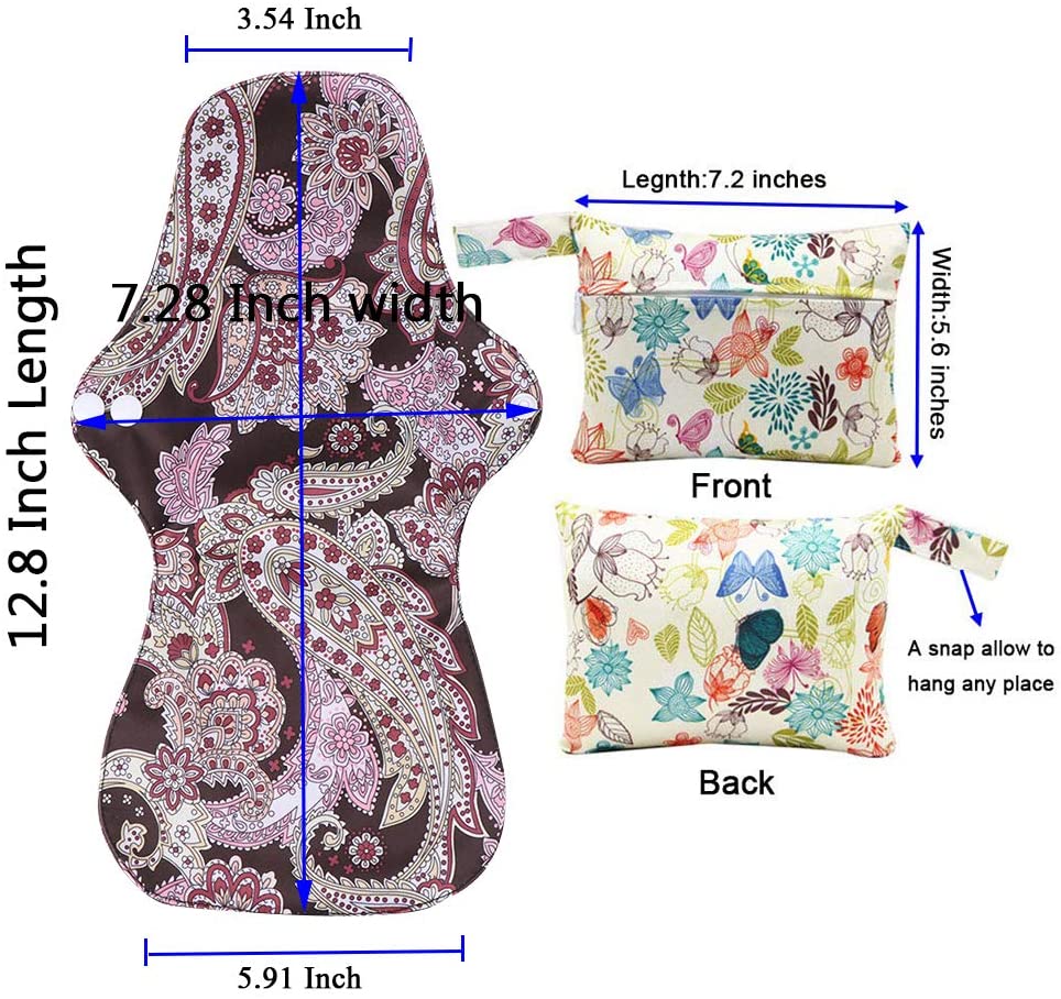 RZJZGZ (5 Pcs 35cm) Extra Long Sanitary Pads for Day and Heavy Flow Menstrual Pads Reusable Washable Sanitary Towels Pads Charcoal Bamboo Cloth Napkins Postpartum Nursing Pads with Mini Carry Bag Set - Image 2