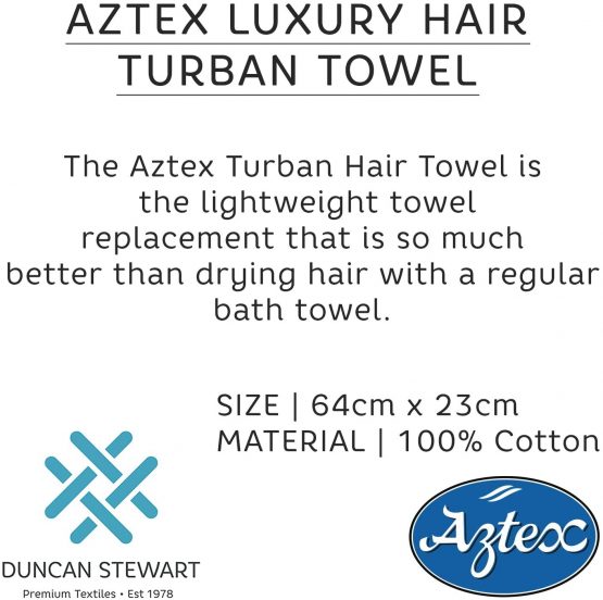aztex Luxury Hair Turban Towel, Hair Drying Towel with Loop and Button Fastener, Cotton, 64 x 23cm - Black - Image 4