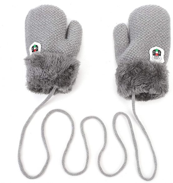 Toddlers Kids Knitted Gloves with String Baby Boys Girls Winter Warm