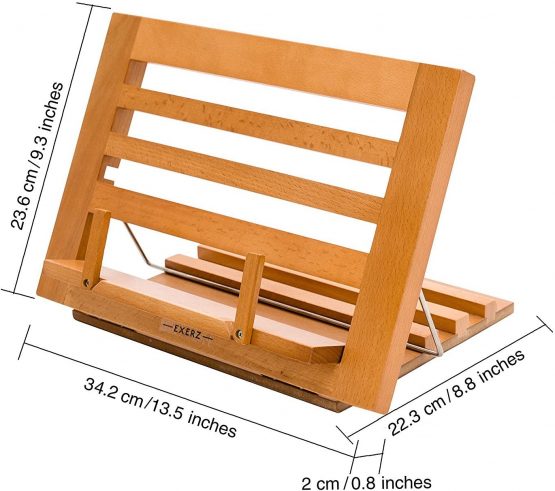 Exerz Cookbook Stand Wooden Bookrest Cookery Recipe Holder Reading Rest -34 x 24 x 2 cm Adjustable Height - for Kitchen Home Office Book iPad Tablet - Premium Quality Beech Wood (Wooden) - Image 4