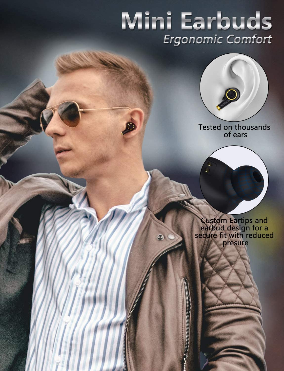 Bluedio Wireless Earbuds, P(Particle) Bluetooth Earphones in-ear Stereo Sound Headphones with Portable Charging Case - Image 2