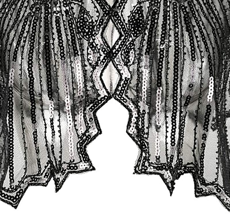 1920s black shawl gatsby bolero sequin cape shrug wrap for women ladies flapper art deco vintage dress costume (Black, One Size) - Image 3