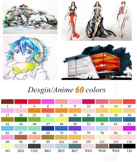 Jingyue 60 Colors Dual Tip Twin Marker Pens Set, Artist Permanent Sketch Manga Marker Pens,Art Markers alsoNumbered and Labelled with The Exact Colour - Image 2