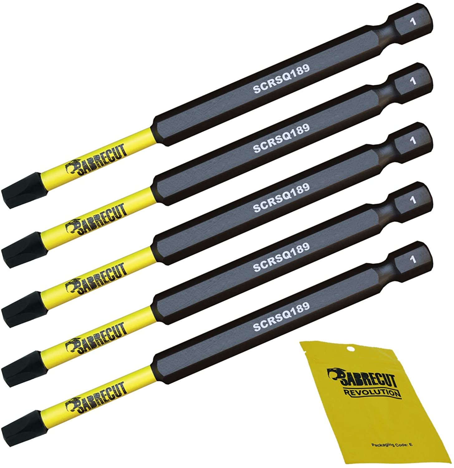 5 x SabreCut SCRSQ189_5 89mm SQ1 Square Magnetic Impact Screwdriver Driver Bits Set Single Ended Heavy Duty