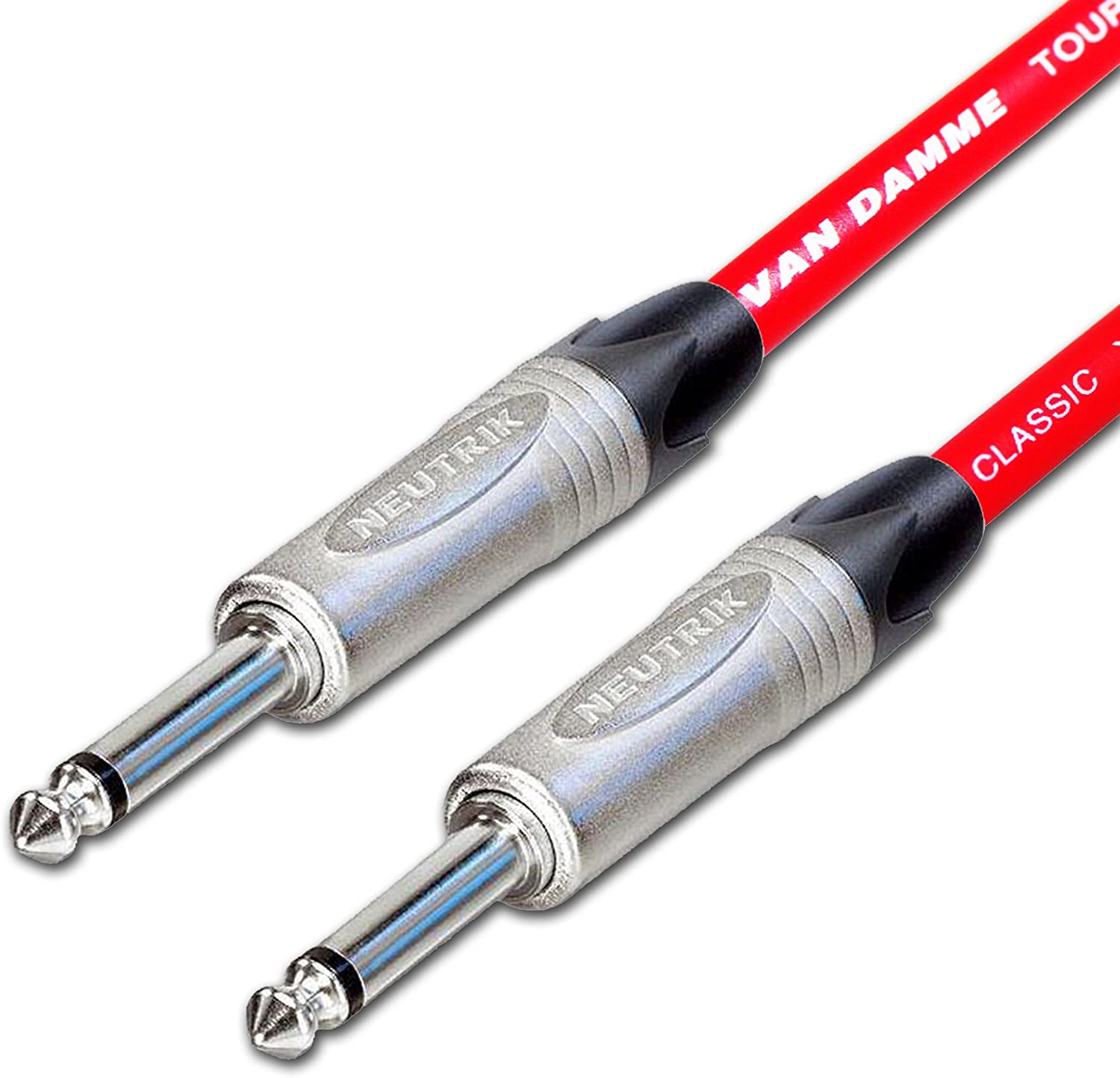 Van Damme PRO Guitar Lead. 1/4 inch Mono Neutrik Straight Jacks 2m, 3m, 5m Cable, Red