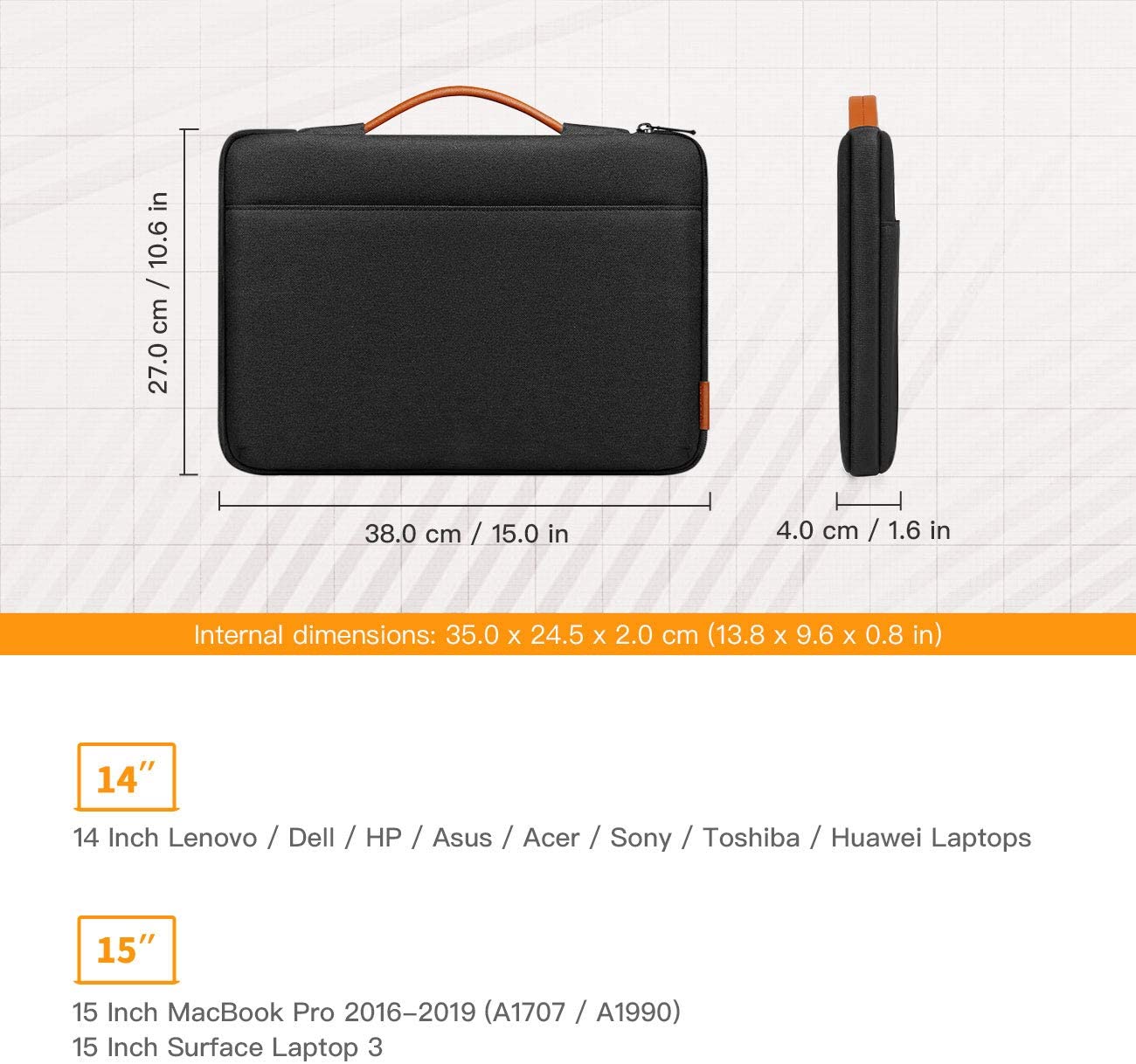 Inateck 14 Inch Laptop Case Sleeve Briefcase Compatible with 15.3 MacBook Air M5/A3448, M4/A3241,M3/A3114,M2/A2941 2026-2023 - Image 2