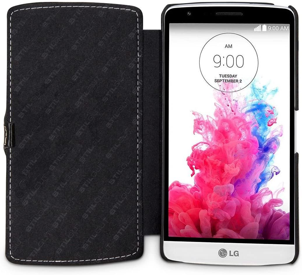 StilGut® UltraSlim Book Type with Clip, Leather Case for LG G3 Stylus, Black, Black - with Clip - Image 2