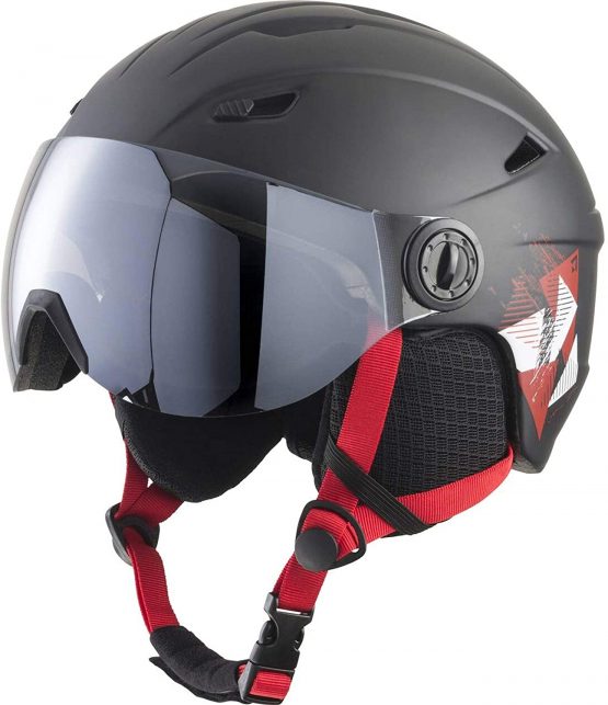 TECNOPRO Kids' Pulse S2 Visor HS-016 Ski Helmet, Black/Red, X-Small