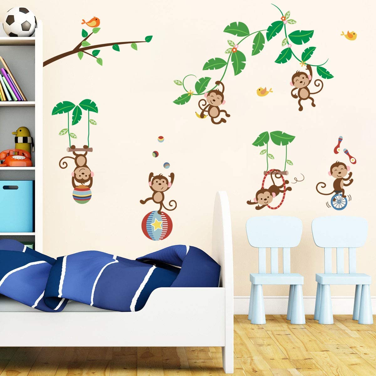 decalmile Monkey and Tree Wall Decals Jungle Animal Circus Kids Wall Stickers Baby Nursery Childrens Bedroom Wall Decor