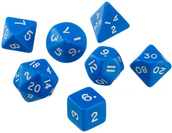 Pegasus Spiele Zubehör 207005XX Dice Opaque Blue Game Accessory in an Acrylic Box (7-Piece)