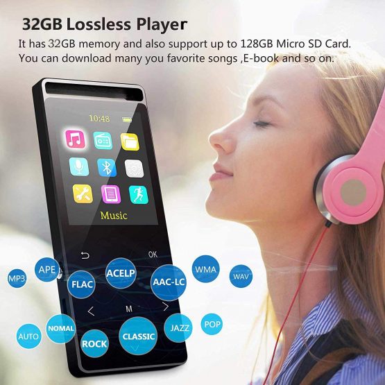 MUSRUN MP3 Player 32GB compatible Bluetooth 5.0, Line-in record, Wired earphones Control, FM, Armband, HIFI, Shuffle play, Time-sleeper, Metal shell, Matt, Xmas Packing - Image 2