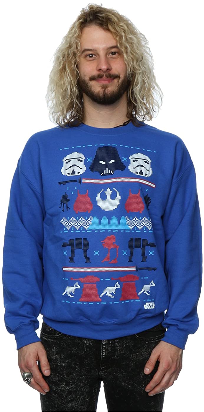 Star Wars Men's Dark Side Fair Isle Christmas Sweatshirt XX-Large Royal Blue, XXL