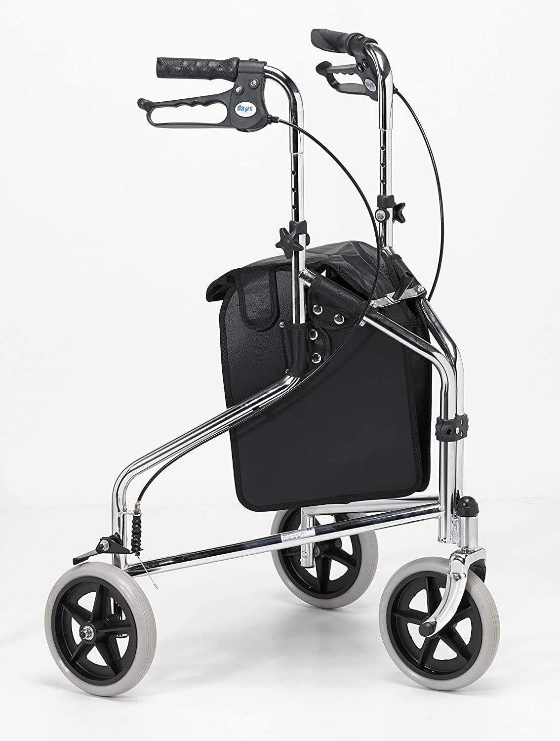 Days Tri Wheel Folding Walker with Lockable Brakes, Mobility Aid, Easy to Manoeuvre & Height Adjustable, For Eldery and Disabled Users,Chrome - Image 2
