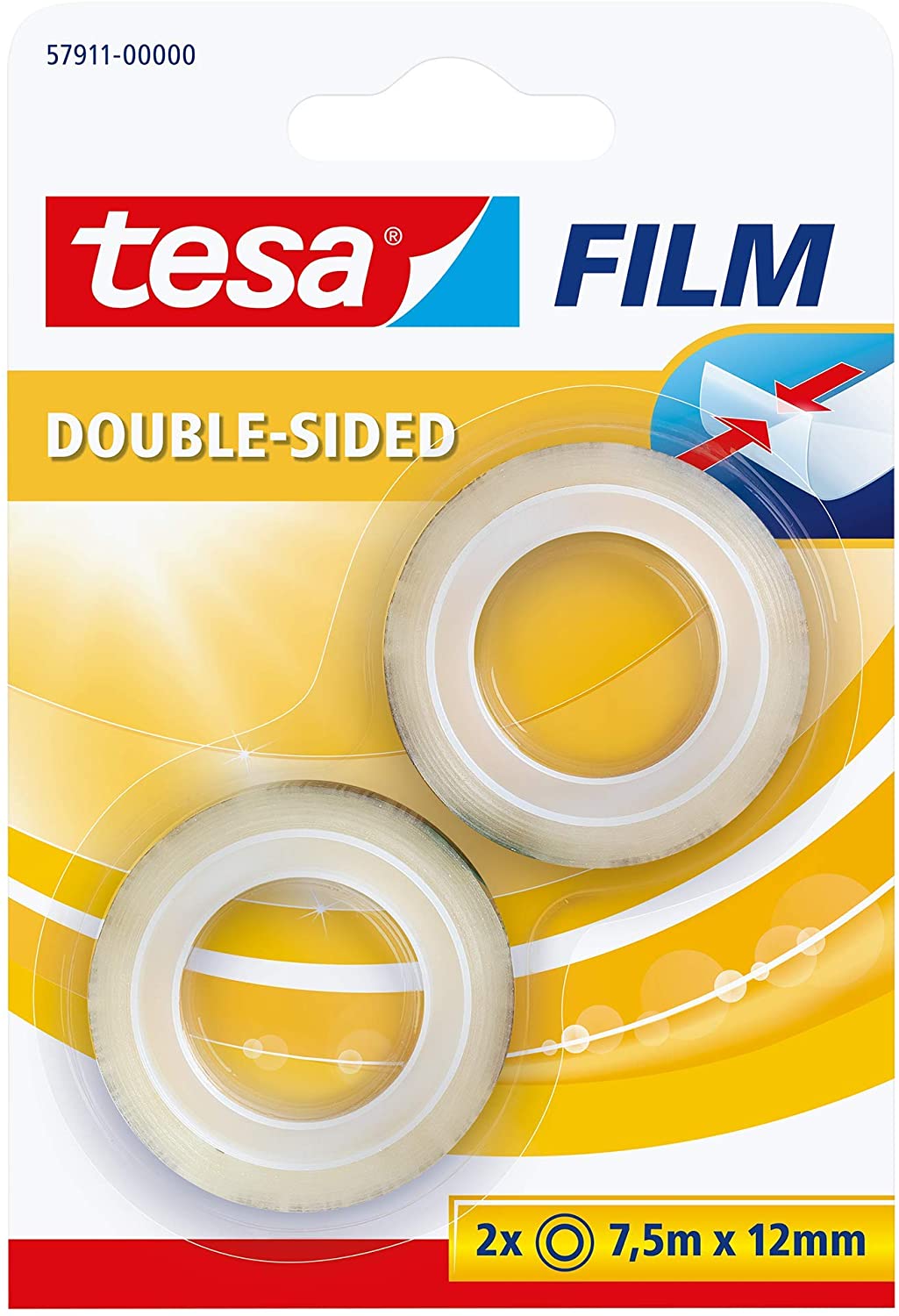 tesafilm Double-Sided in Pack of 2, Double-Sided Adhesive Film for Photos Paper and Light Cardboard, Transparent, 12 mm wide