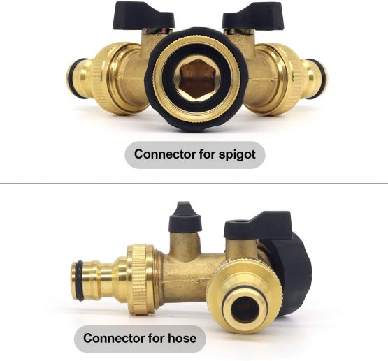 2 Way Brass Tap,Garden Hose Splitter, Y Valve, Two Way Brass Tap Manifold Brass Garden Hose with 2 x3/4 Inch brass water tap connection - Image 3