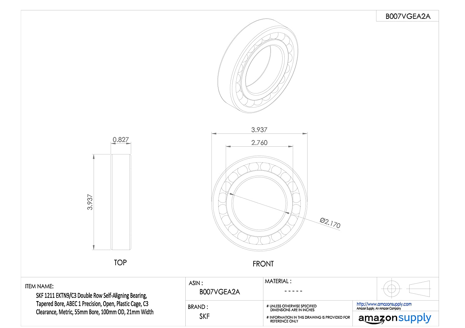 SKF 1211 EKTN9/C3 Self-Aligning Ball Bearing - Image 2
