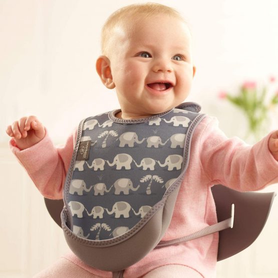 Bibetta Ultrabib Baby Bib with Pocket - Feeding Bibs for Babies (Grey Elephants) - Image 2