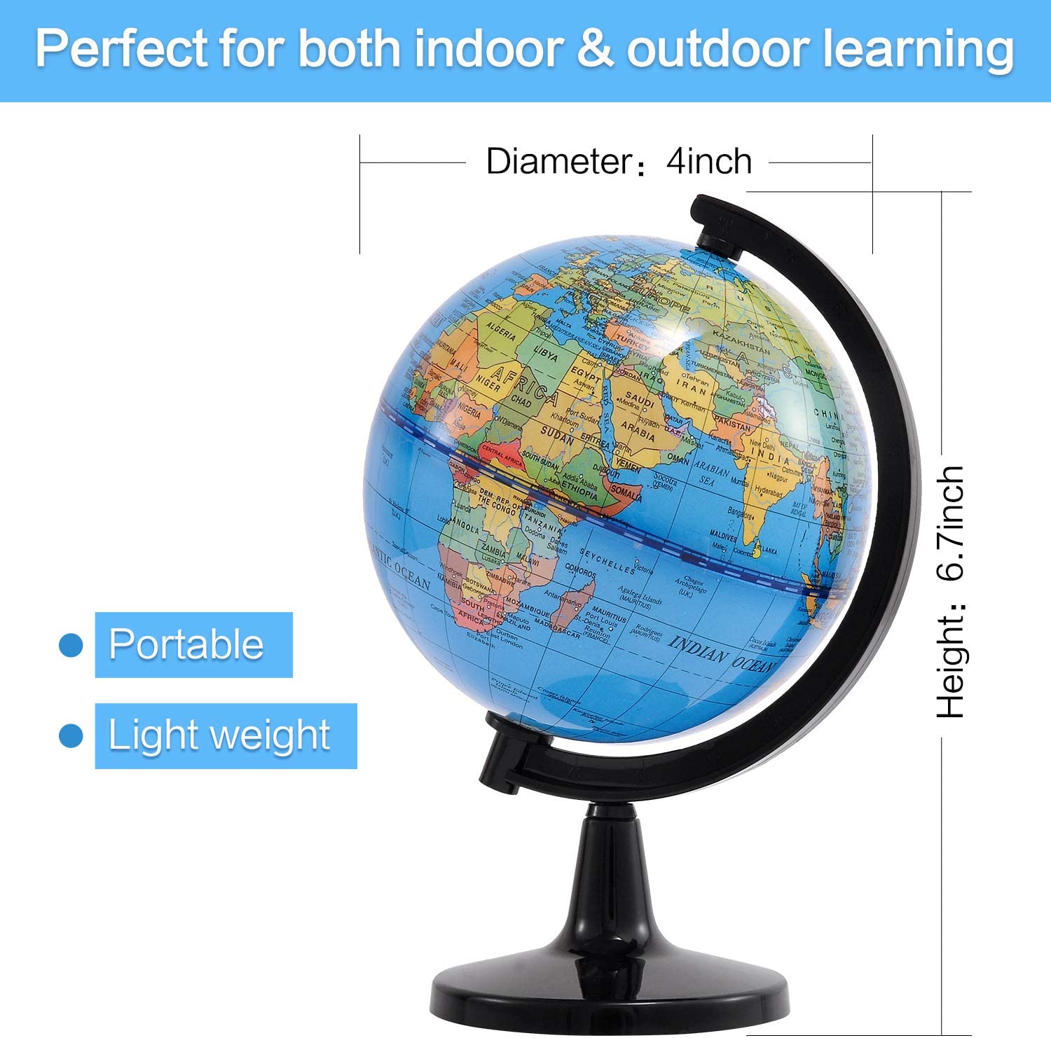 Fun Lites 10.6CM World Globe for Kids Learning Educational Rotating World Map Globes Mini Size Decorative Earth Children Globe for Classroom Geography Teaching Desk and Office Decoration - Image 2