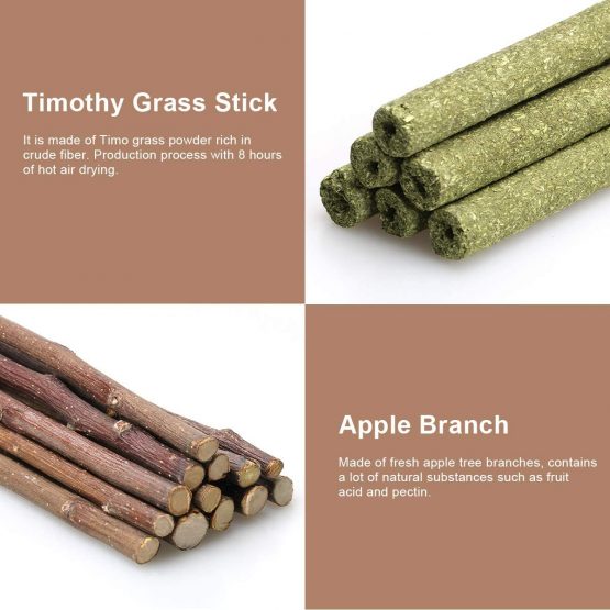 Hamster Chew Sticks Toys, 100% Natural 100g Apple Branch Timothy Sticks Pet Chew Toys, Suitable for Rabbits, Chinchillas, Guinea Pigs, Hamsters Teeth Chewing(100G) - Image 2