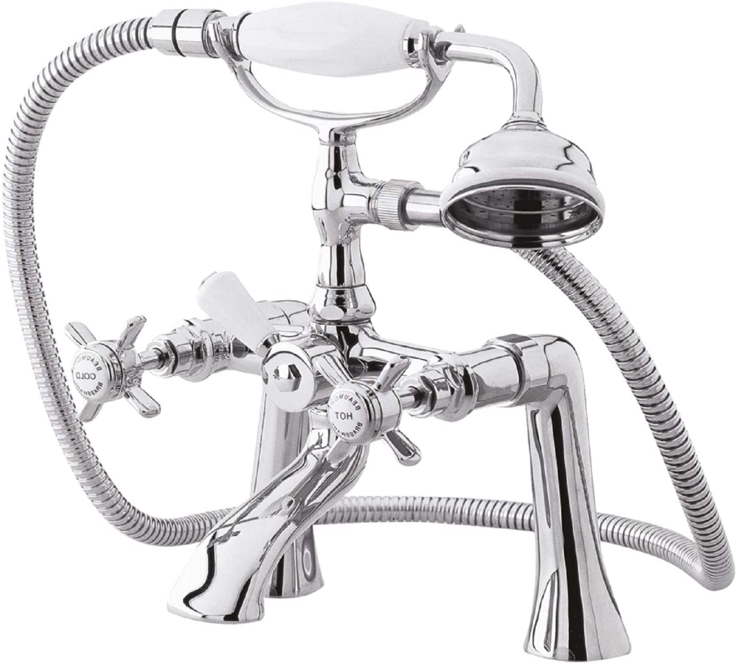 nuie I304X Beaumont Traditional Bathroom Crosshead Handle 1/2" Bath Shower Mixer Tap with Shower Kit, 282 x 220 x 165mm , Chrome - Image 3