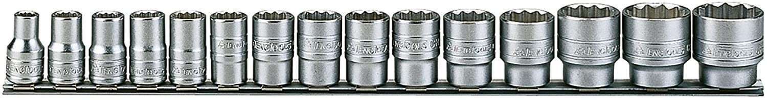 Teng Tools 15 Piece 1/2" Drive Metric Regular Socket Set Clip Rail 10-32mm M1215MM, Variety Pack