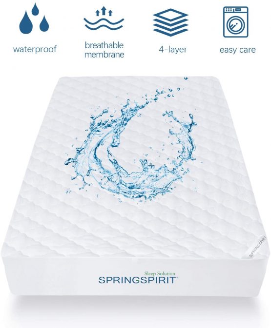 SPRINGSPIRIT Double Mattress Protector Quilted Waterproof Cover for Deep Mattress 35cm, Ultra Soft, 137 x 190cm