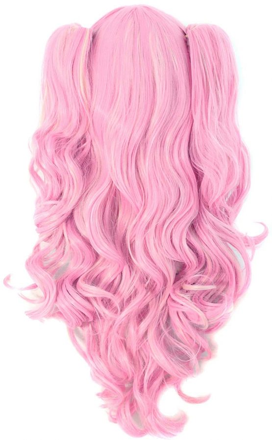 MapofBeauty Multi-color Lolita Long Curly Clip on Ponytails Cosplay Wig (Pink/Blonde)(Size: Free Size) - Image 2