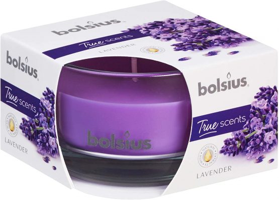 BOLSIUS Small Glass Scented Candle Lavender, Wax, Purple