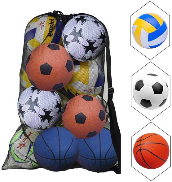 NATUCE Extra Large Waterproof Mesh Ball Bag Heavy Duty Football Shoulder Bag Drastring Bag for Basketball Volleyball Soccer Rugby Net Ball Carrying Storage Sack Holds 15 Balls